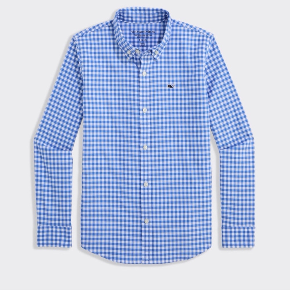 Vineyard Vines Light Blue and White Gingham Button-Down Shirt